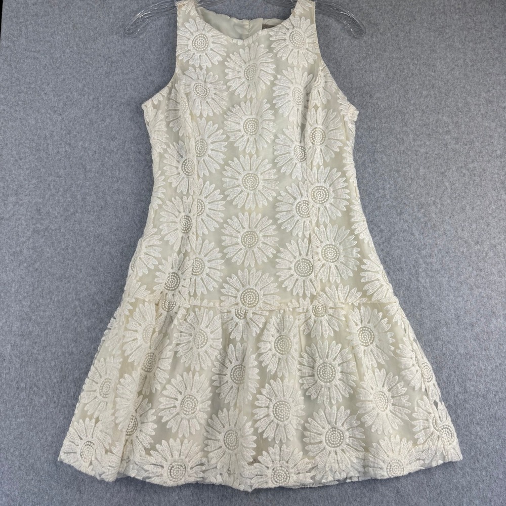 Banana Republic Floral Embroidered Dress Women 4P Cream Good Drop Waist Mini